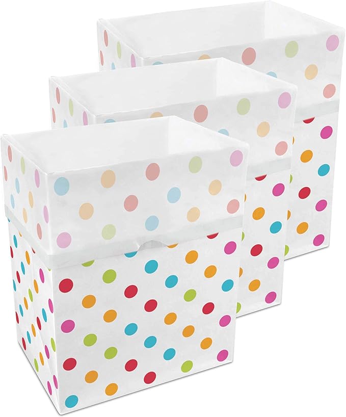 13 Gallon Disposable Pop-Up Trash Cans (3-Pack) with Fitted Bags – Foldable Garbage & Recycling Bins for Parties, Events & Kitchen (Polka Dot, 17" H x 13.5" W x 10" D)