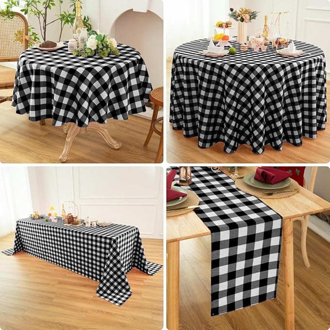 Waterproof Plaid Tablecloth Fabric - Round 50 Inch Classic Gingham Checker Table Cloth for Indoor/Outdoor Use - Buffalo Table Cover for Picnics, BBQs, and Parties