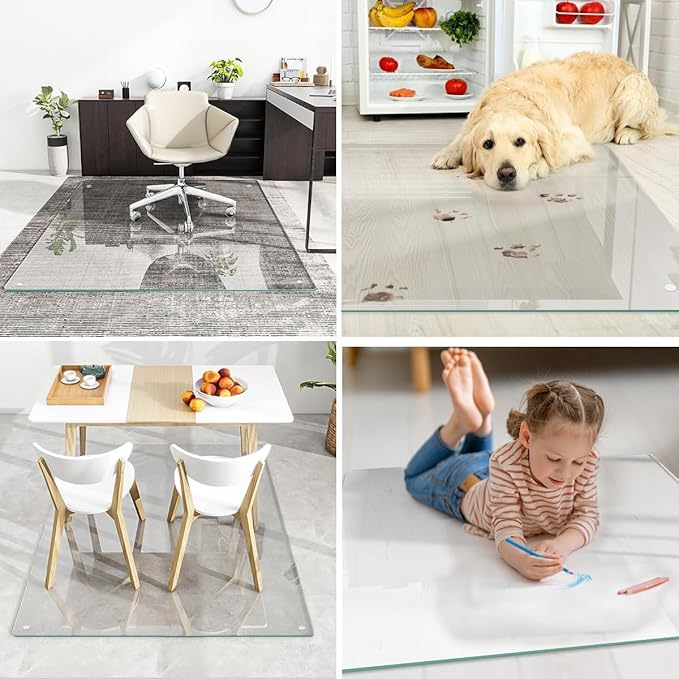 [Tempered Glass] 48" x 48" Glass Chair Mat, 1/5" Thick Office Chair Mat for Carpet or Hardwood Floor, Heavy Duty Hard Chair Mats with Round Corner and Polished Edge, Carpeted Floor Protector