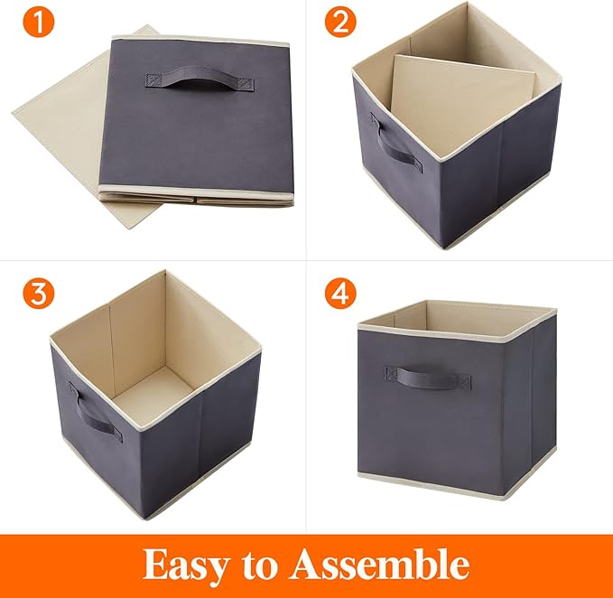 Lifewit Collapsible Fabric Storage Cubes Bins Set 13 Inch, Foldable Cubby Organizers Boxes, 6 Pack Organizing Baskets for Shelf, Closet, Utility Room, Storage Room, 36L Gray