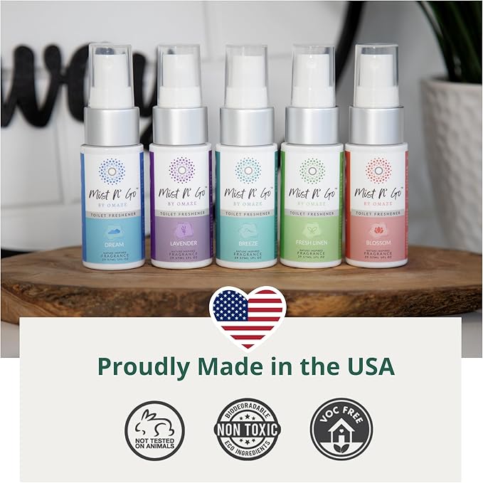 Mist N’ Go by Omaze Travel Bathroom Spray for Toilet Spray Odor Eliminator - Travel Toilet Spray for Bathroom Air Freshener Spray for Bathroom Deodorizer - Dream Travel Size (1oz x3)