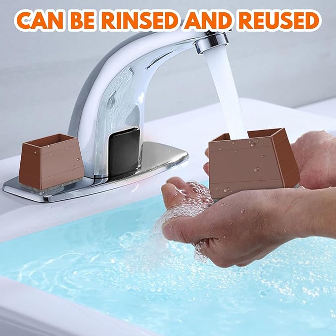 Rectangle Chair Leg Protectors for Hardwood Floors,16 PCS Silicone Covers to Protect Wood Tile Floors Felt Pads Furniture Leg Caps Reduce Noise. Easy to Move. (Brown,0.5 x 1 Inch, Rectangular)