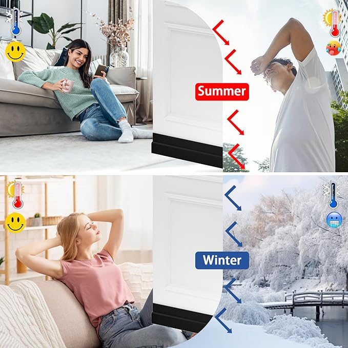 Under Door Draft Stopper, Self-Adhesive Door Sweep for Bottom of Door, Weather Stripping Doors Seal Soundproofing Insulation Strip, Doors Bottom Gap Blocker for Exterior/Interior (1M, Black)