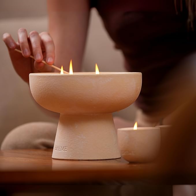 New BLUEME Wellness Candle Wax Refill, Contains Essential Oil, Sustainable, Hand Finished, Hand Poured, Premium, Luxury Ceramic, Natural Cotton Wick (45oz, Eucalyptus & Lime)