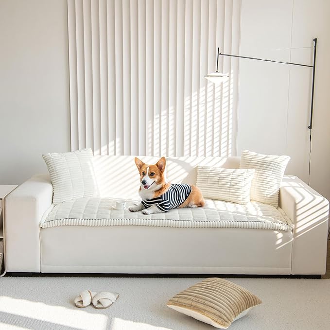 OTOB Couch Cover for Dogs Washable, Non Slip Funny Pet Couch Covers Sofa Slipcovers Cushion Mat, Plush Soft Cozy Pet Friendly Furniture Protector, All Seasons (Cream, 23.6" x 47.2")