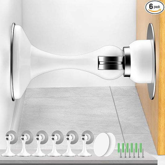 Crosize Magnetic Door Stoppers 6 Pack, Stainless Steel Door Catch for Wall and Floor Mounting, Door Holder Keep Door Open, No Drilling Door Stop with Adhesive Tapes, White