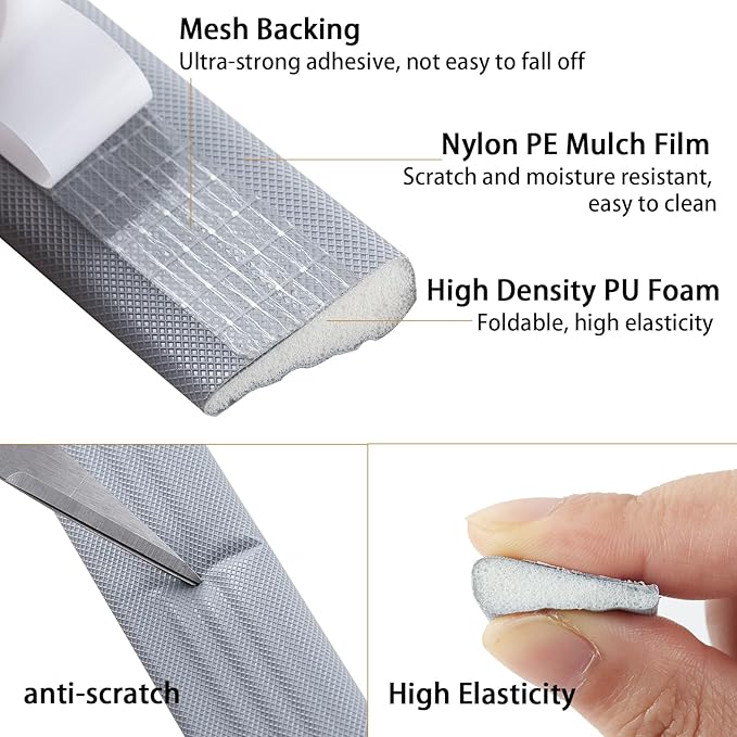 QDiShi 196" Wedge-Shape Weather Stripping Door Seal Weatherproof Foam Seals Self Adhesive Insulation Anti-Collision Strip Soundproofing Frame Insulation Tape Fits 0.13-0.31" Gaps(Grey)
