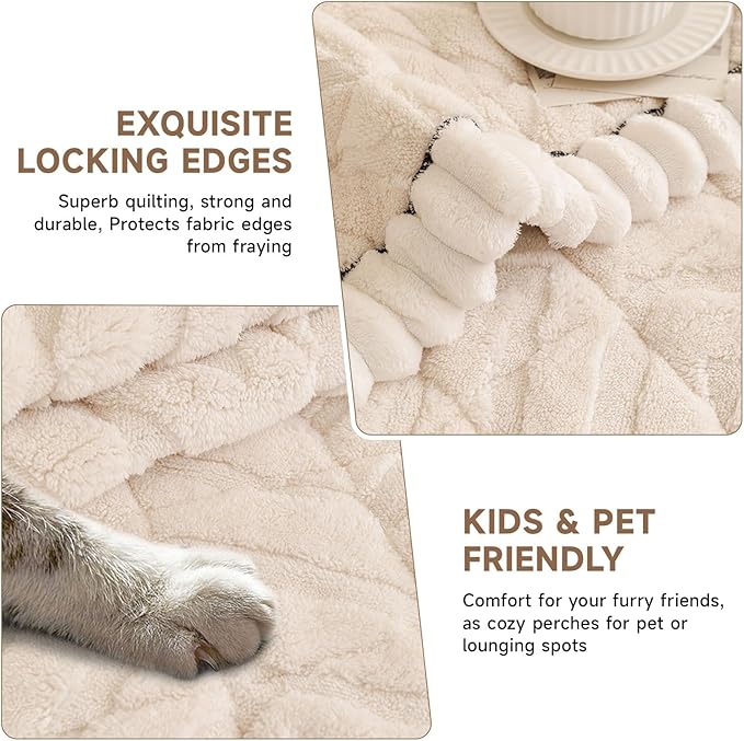 OTOB All Season Couch Cover for Dogs Washable, Non Slip Fuzzy Plush Pet Couch Covers Kids Pet Friendly, Geometric Jacquard Modern Soft Loveseat Sofa Slipcovers Protectors (White, 27.6"x59.1")
