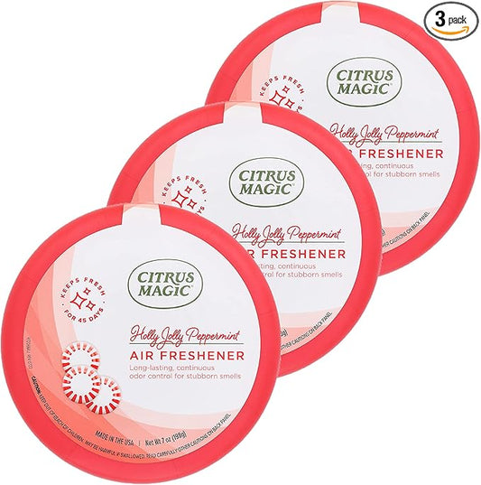 Citrus Magic Holiday Odor Absorbing Solid Air Freshener, Holly Jolly Peppermint, 7-Ounce, Pack of 3