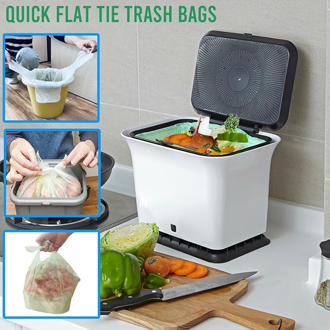 3 Gallon Flap Tie Compostable Trash Bags, 100 Count Small Compost Bags, Biodegradable Kitchen Garbage Bags, Food Scrap Waste Bags for Countertop Bin, ASTM D6400, US BPI Certified