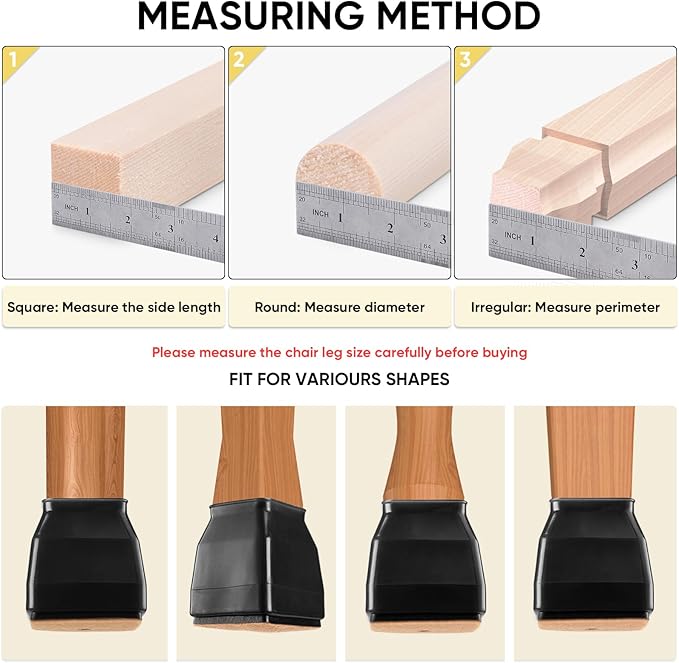 BALEINE 32 Pack Silicone Chair Leg Floor Protectors, Stool Leg Protectors Cap, Non-Slip Chair Leg Caps for Hardwood Floors (Black & Large (Square), 32 Pack)