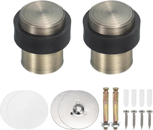 PATIKIL 2Set Round Door Stoppers, 46mm Stainless Steel Door Stop Doorstop Wedge Metal Cylinder Self Adhesive with Screw for Bottom of Door Floor Inside, Bronze