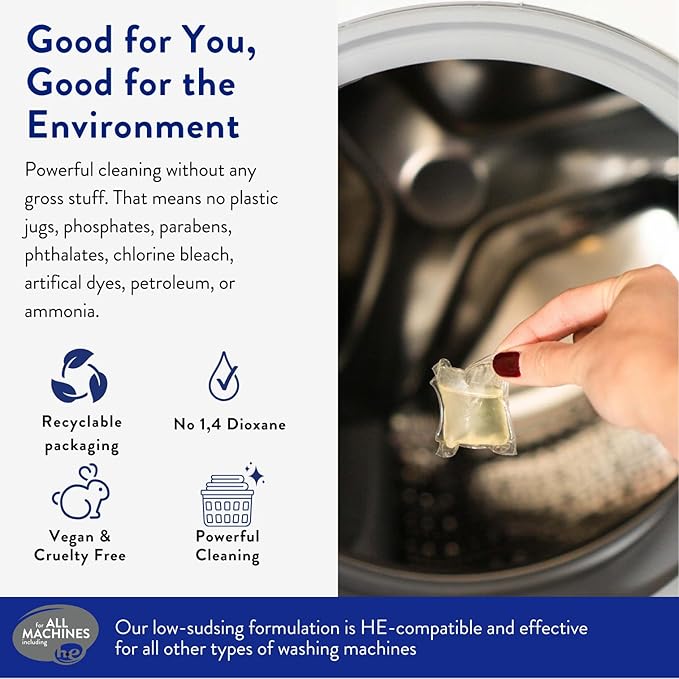 The Clean People Laundry Detergent Pods - Recyclable Packaging, Hypoallergenic, Stain Fighting - Ultra Concentrated, Laundry Soap - Baby (Unscented), 32 Pack