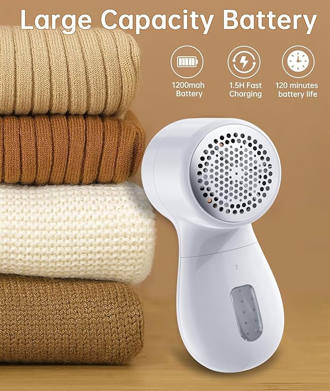 Rechargeable Fabric Shaver,Lint Remover, 3-Speed Sweater Shaver with LED Display, 2 Replaceable Stainless Steel 6-Blade Heads for Clothes, Sweaters, Furniture, Lint Balls and Fabric Pilling