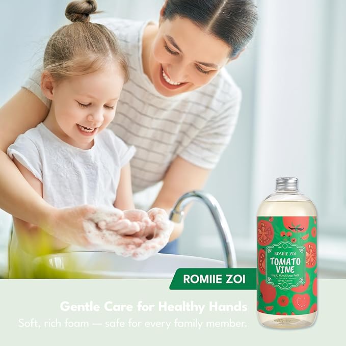 ROMIIE ZOI LIquid Hand Soap Refills Gift Set – Tomato Vine Scent – 3 x 26 Fl Oz Bottles – Plant-Based, Cruelty-Free, Gentle & Moisturizing Formula with Essential Oils – for Bathroom & Kitchen Use