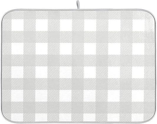 Buffalo Plaid Gray White Dish Drying Mat for Kitchen Countertop 16x18 Chessboard Rectangle Small Drying Mat Reusable Quick Dry Dish Sink Absorbent Mats Dishwasher Easy Clean Decorative Home Essentials