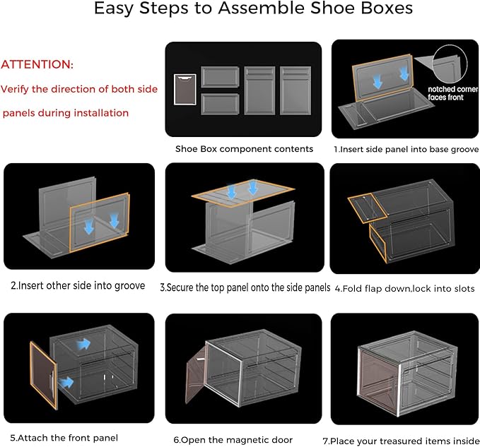 X-Large Stackable Shoe Boxes - Clear Plastic Shoe Storage Boxes with Magnetic Door, Thicken Shoe Organizer for Closet, Space Saving Foldable Shoe Containers Bins for Sneaker Boot - 8 Pack(Brown)