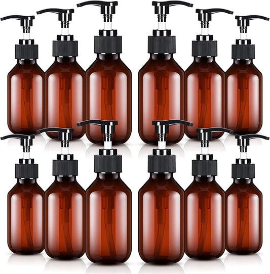 Tessco for you 12 Pack Amber Soap Dispenser Empty Plastic Pump Bottles Dispenser Refillable Shampoo Container for Hand Sanitizer Soap Lotion Body Wash Conditioner Bathroom Kitchen Travel(3.4 Oz)