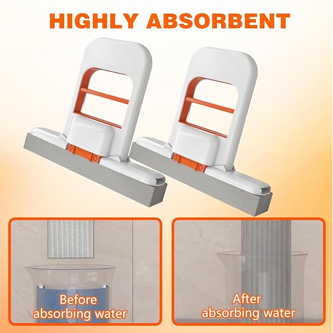 2Pcs Mini Foldable Desktop Mop,Self Squeezing Sponge Mop,Portable Versatile Mop Wet and Dry Use for Small Spaces, Bathroom, Kitchen,Desktop,Glass