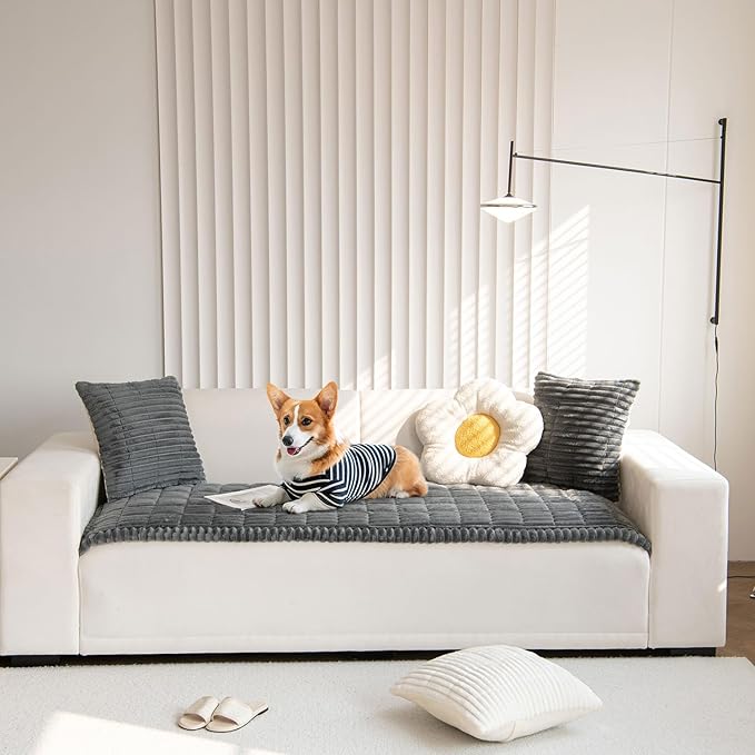 OTOB Couch Covers for 3 Cushion Sofa Pet Friendly, Plush Fuzzy Non Slip Sofa Covers Washable, Soft All Seasons Sofa Slipcovers Furniture Protector Dog Bed Mat (Dark Gray, 27.6" x 82.7")