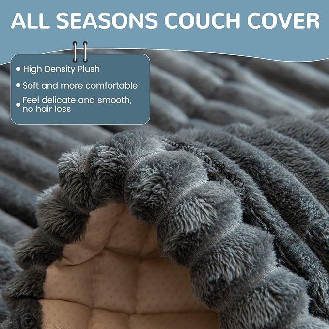 OTOB Couch Cover for Dogs Washable, Non Slip Plush Fuzzy Sofa Covers for 3 Cushion Couch Pet Friendly, Soft All Seasons Sofa Slipcover Cozy Furniture Protector (Dark Gray, 31.5" x 82.7")