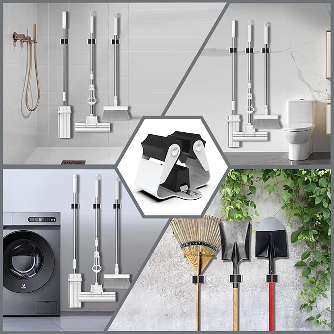 3-H Broom Hanger,Mop Holder Wall Mount 30 Pack, Broom Holder Wall Mount for Hanging and Organizing Shovel,Rake,Brush,Yard Tools in Kitchen,Laundry Room,Bathroom,House(Black)
