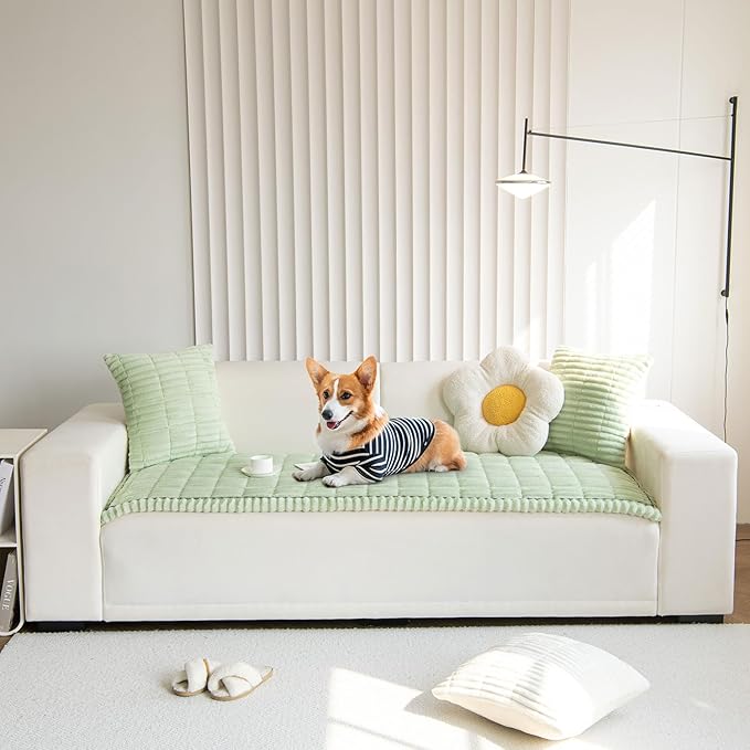 OTOB Couch Cover for Dogs Washable, Non Slip Plush Sofa Covers for 3 Cushion Couch, Fuzzy Pet Friendly Mat Bed Furniture Protector Sofa Slipcover, All Seasons (Matcha Green, 27.6" x 70.9")