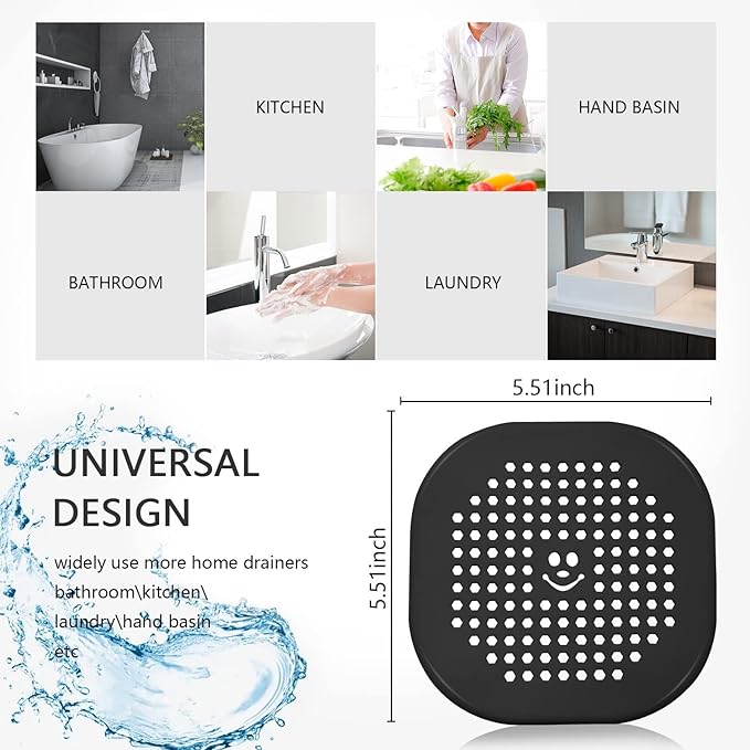 2 Pack Drain Hair Catcher Silicone Drain Protector Hair Stopper with Suction Cup for Shower Kitchen Bathroom White Grey
