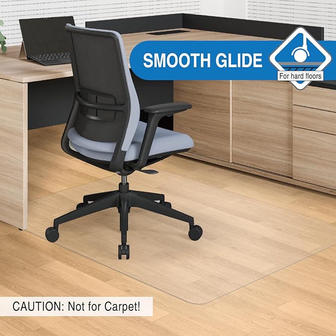 Clear Chair Mat, 60" x 50" Office Chair Mat for Hard Floors, Desk Floor Mat for Gaming, Vinyl Floor Mat for Home Office Kichen Living Room, Clear