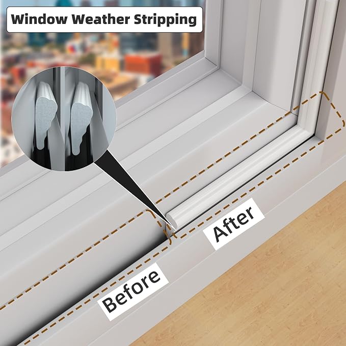 16.4 Ft Weather Stripping Seal Strip for Doors/Windows,Soundproofing Window Insulation Draft Stopper for Winter, Selfadhesive Foam Weather Strip for Door Frame,Door Gap Filler Noise Blocker(White)