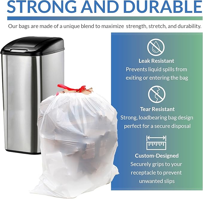 Reli. Tall Kitchen Drawstring Trash Bags 13 Gallon | 500 Count Bulk | Kitchen Garbage Bags | White | 13 Gallon - 16 Gal Capacity