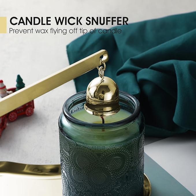 PATOISE 3 in 1 Candle Accessory Set, Candle Wick Trimmer Cutter Mini, Candle Snuffer, Candle Wick Dipper in Gift Package for Candle Aromatherapy Lovers(3PCS Gold)