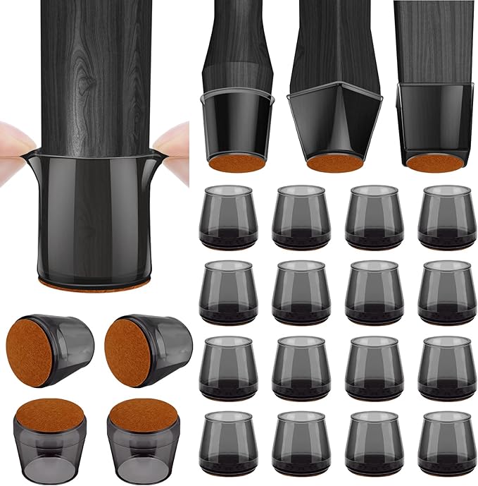 BALEINE 16 Pack Silicone Chair Leg Floor Protectors, Stool Leg Protectors Cap, Non-Slip Chair Leg Caps for Hardwood Floors (Black & Large, 16 Pack)