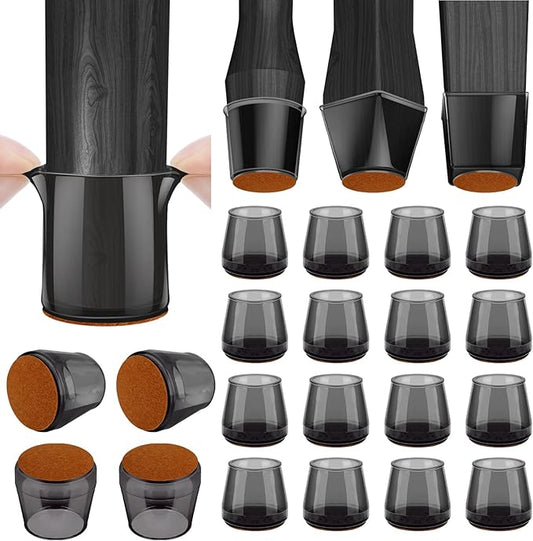 BALEINE 16 Pack Silicone Chair Leg Floor Protectors, Stool Leg Protectors Cap, Non-Slip Chair Leg Caps for Hardwood Floors (Black & Large, 16 Pack)