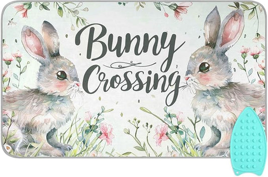 Ironing Mat Portable Ironing Pad Ironing Blanket for Table Top Heat Resistance Double-Side Using Travel Large 47.2 x 27.6 Inch Foldable Lightweight Easter Bunny Flower