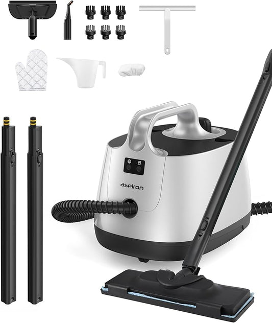 Steam Cleaner, 293°F 58 PSI Powerful Multipurpose Handheld Steam Mop for Home Use, 21 Attachments, 50Oz Capacity, Heavy Duty Steamer for Carpets, Floors, Cars, Tiles, Crack Cleaning, Titanium Silver