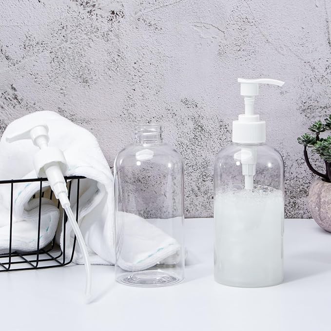 Yebeauty Plastic Pump Bottle, 3 Pack 13.5oz/400ml Stylish Shampoo Bottles Refillable Hand Soap Dish Soap Dispenser with Press for Massage Oil, Liquid Hand, Clear