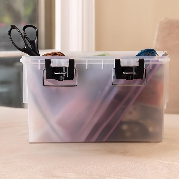 Sheffield 12763 XL Storage Bins With Lids, 2-Pack Stackable Storage Bins, Made in USA, Lockable and Water-Resistant Containers with Lids, Plastic Containers for Home, Classroom, and Dorm
