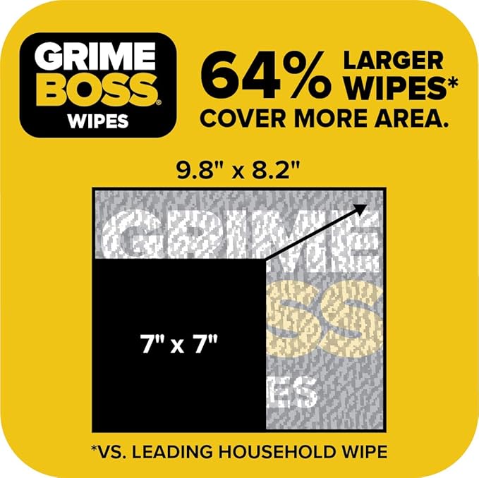 Grime Boss Heavy Duty Wipes (6 x 30ct) | Wet Wipes Used for Hands, Equipment, Tools, Garden, Automotive| Easily Removes Oil, Grease, & Dirt (Pack of 12)