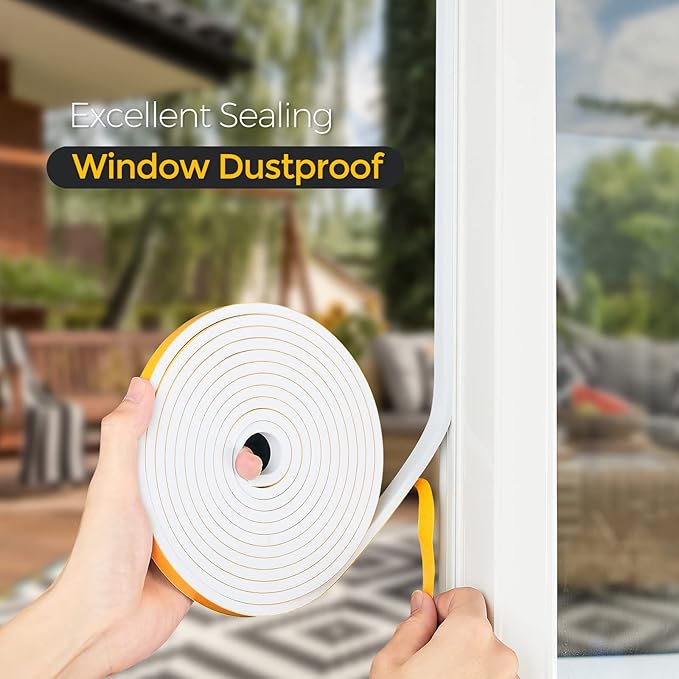 50 Feet Weather Stripping Door Seal, 1/4" Wide X 1/8" Thick Door Seal Strip High Density Foam Tape Adhesive Strip for Door Soundproofing,Window Insulation (1/4" x 1/8" x 50FT,White)