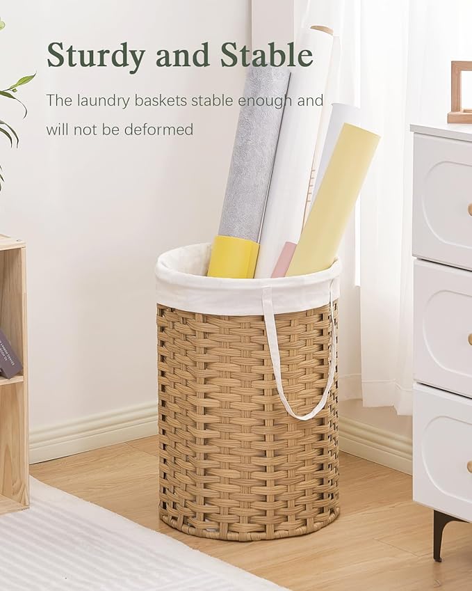 Laundry Hamper Laundry Basket Round 19.0 Gal (72 L) Handwoven Rattan Hamper, Large Wicker Hamper Basket with Removable Liner Bag Handles 2 Mesh Bags for Bathroom Living Room Natural