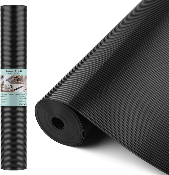 Black Shelf Liners for Kitchen Cabinets Non-Adhesive, Drawer Mat Liner for Bathroom, Plastic Pantry Shelf Liner Waterproof Washable Cabinet Protector Liners for Shelves, Cupboard Liner