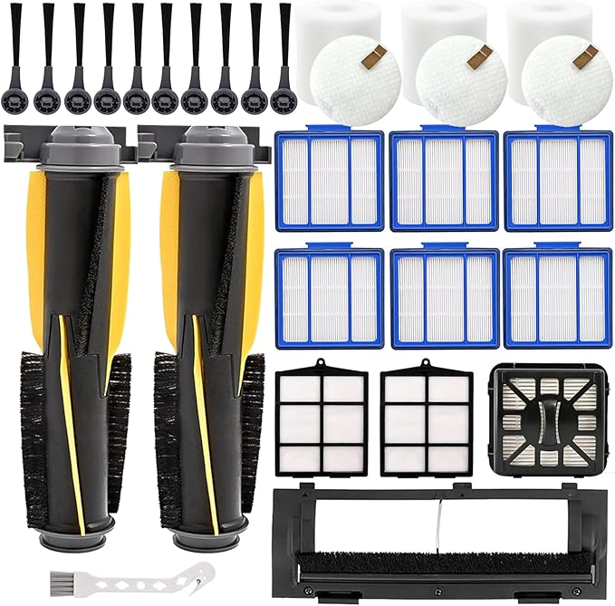 Replacement Part for Shark IQ R101AE RV1001AE AV912S RV913S AV1010AE RV1000 AV970 AV1002AE, 2 Main Brush, 1 Cover, 10 Side Brush, 6 Filter, 1 Pre Filter, 2 Filter, 3 Pre-Motor Foam&Felt Filter