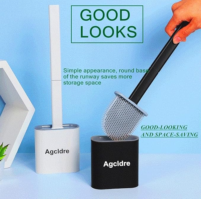 Toilet Brush with Holder Silicone Toilet Brush and Cleaning Brush for Household Bathroom Toliet Brush Set (Black,Gray)