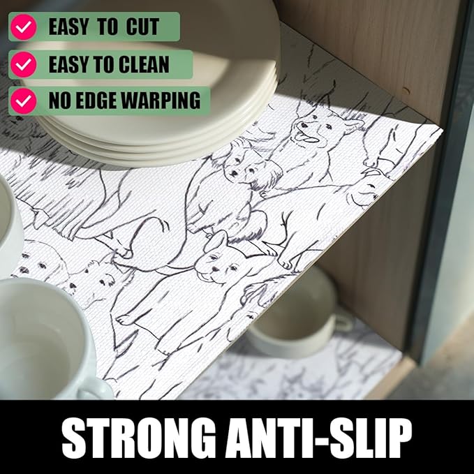 Dog Shelf Liner Non-Adhesive and Strong Non-Slip, Animal Cabinet Drawer Liners for Kitchen Cabinets, Waterproof Cupboard Liners,Easy to Clean,12IN x 10FT