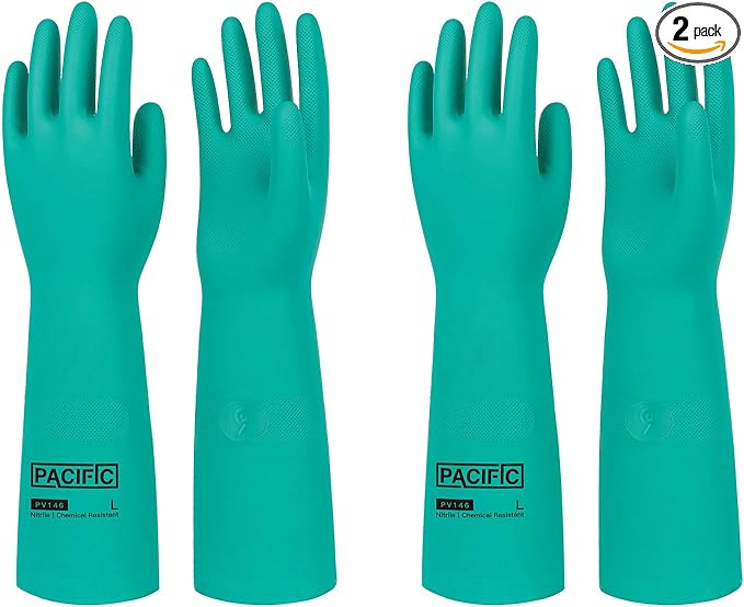 PACIFIC PPE 2 Pairs Chemical Resistant Nitrile Gloves, Resist Household Acid, Alkali, Solvent and Oil, 28 mil, 18", XX-Large