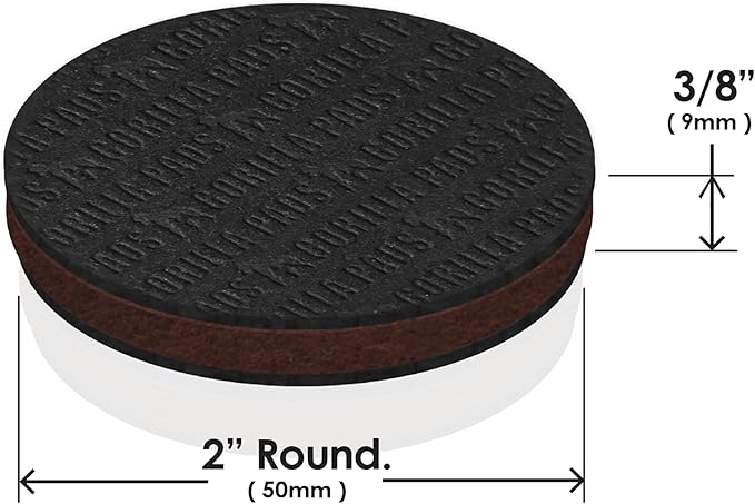 Slipstick GorillaPads CB144 Non Slip Furniture Pads/Grippers (Set of 8) Furniture Feet Floor Protectors, 2 Inch Round, Black