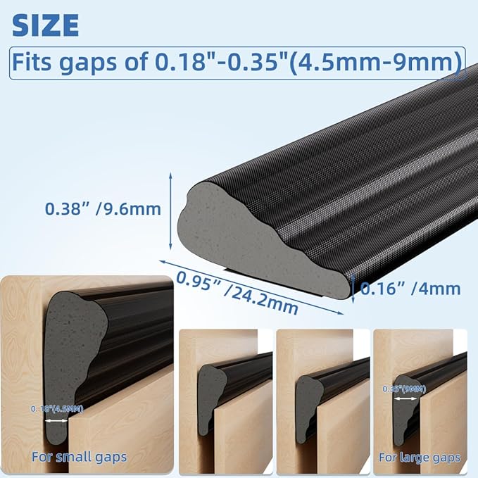 Wedge-Shape Window Weather Stripping Door Frame Seal Strip 2Pcs×196" Black,Upgrade Black Foam,Soundproofing,Draft Stopper,Winter Insulation,Noise Blocker, Gap Filler for Exterior Front Door Side