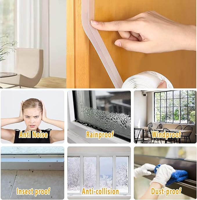 49.2 Ft Door Weather Stripping Door Seal Strip Tape,Silicone Door Draft Stopper,Self Adhesive Shower Door Bottom Seal, Door Insulation Strip for Door Frame Windows and Glass Gaps (Transparent, 35mm)
