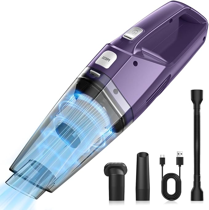 Handheld Vacuum Cordless – Car Vac Portable with 8KPA & Multi Accessories & Low Noise, Lightweight Hand Held Vacuum Cordless Rechargeable for Car/Home/Dust/Pet Hair, Mine Portable Vacuum